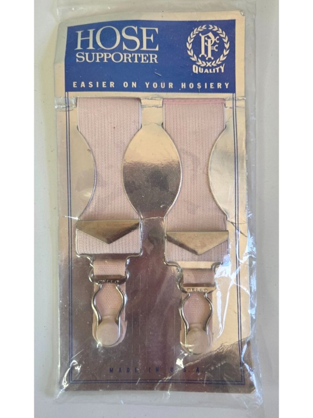 Vtg Garter Clips Hose Supporter Pink Elastic Adjustable USA Made Retro Packaging